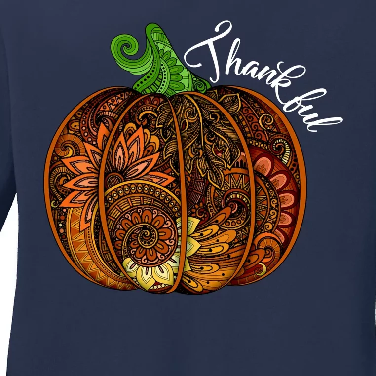 Thankful Abstract Pumpkin Thanksgiving Ladies Long Sleeve Shirt