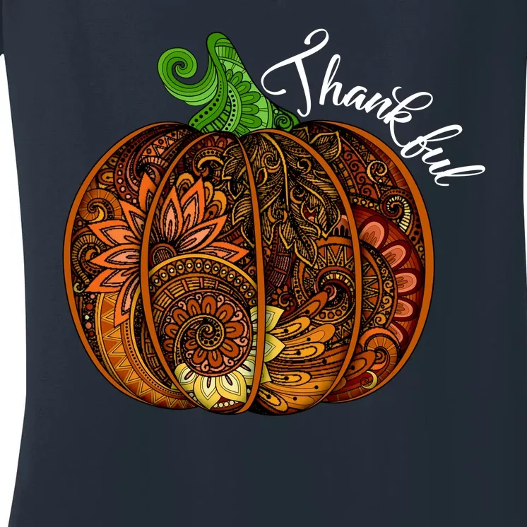 Thankful Abstract Pumpkin Thanksgiving Women's V-Neck T-Shirt