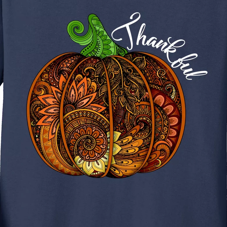 Thankful Abstract Pumpkin Thanksgiving Kids Long Sleeve Shirt