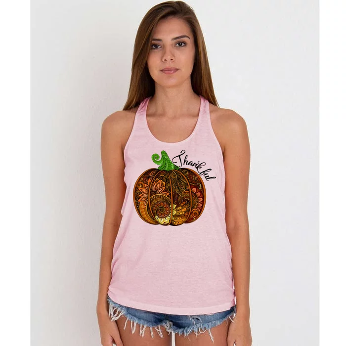 Thankful Abstract Pumpkin Thanksgiving Women's Knotted Racerback Tank