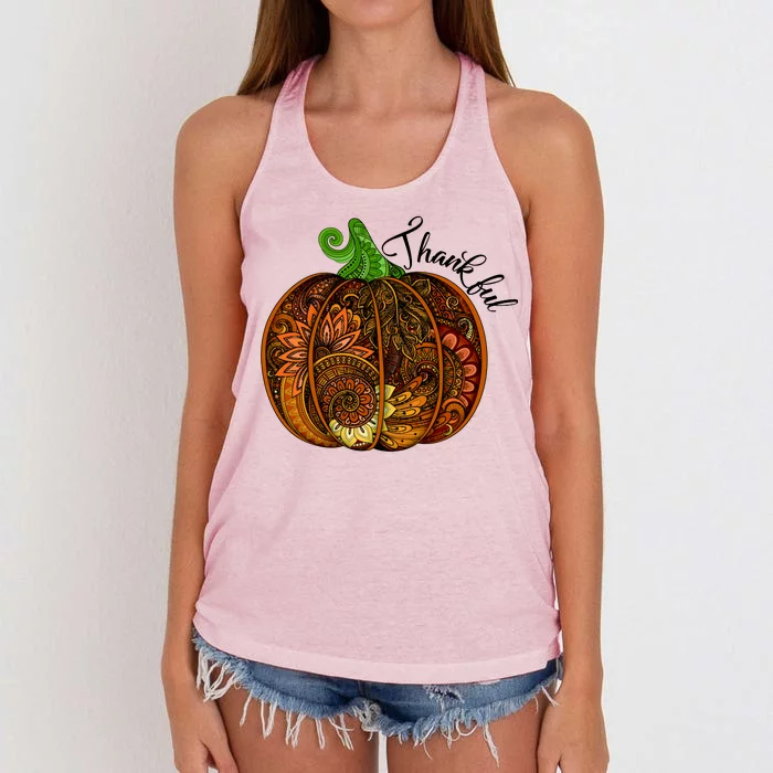 Thankful Abstract Pumpkin Thanksgiving Women's Knotted Racerback Tank