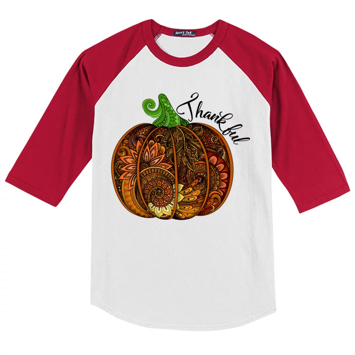 Thankful Abstract Pumpkin Thanksgiving Kids Colorblock Raglan Jersey