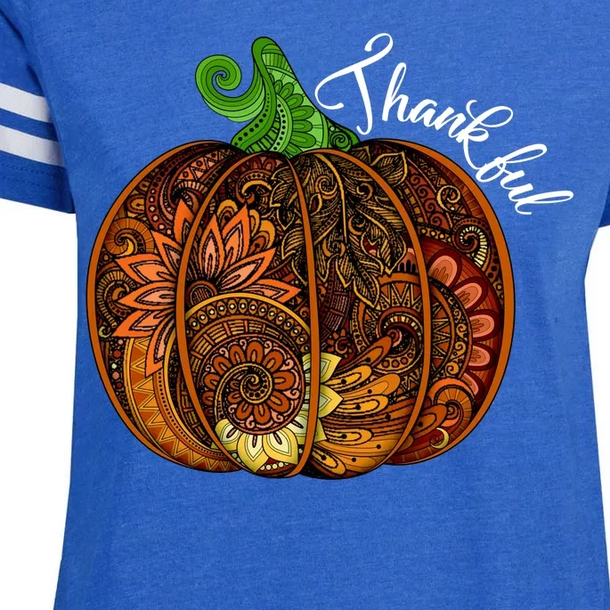 Thankful Abstract Pumpkin Thanksgiving Enza Ladies Jersey Football T-Shirt