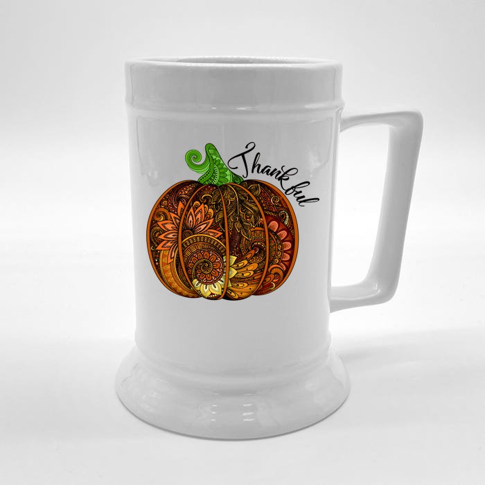 Thankful Abstract Pumpkin Thanksgiving Front & Back Beer Stein