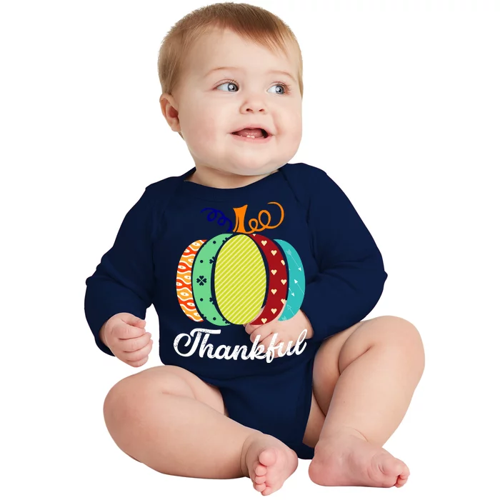 Thankful Floral Pumpkin Baby Long Sleeve Bodysuit