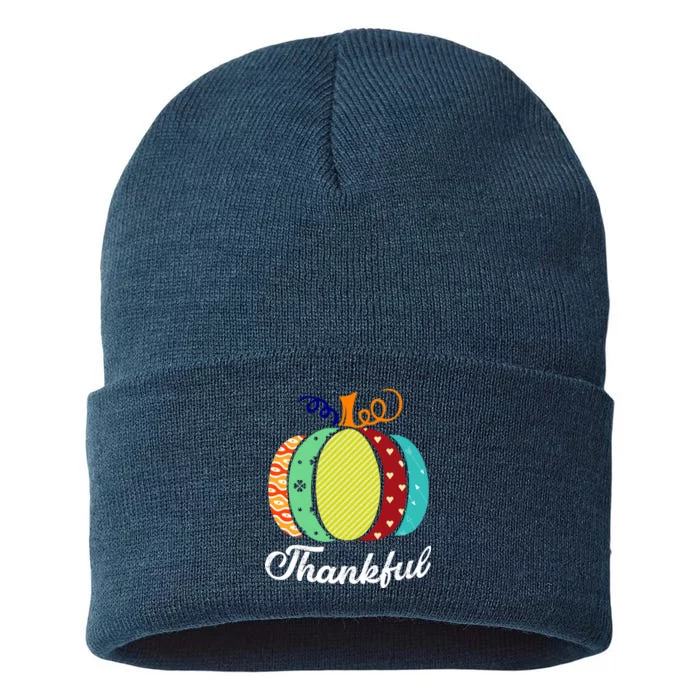 Thankful Floral Pumpkin Sustainable Knit Beanie