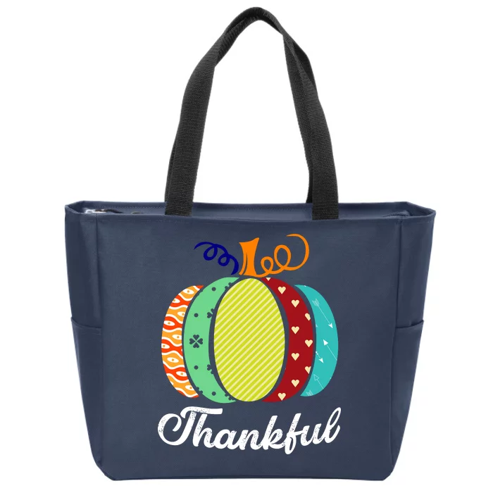 Thankful Floral Pumpkin Zip Tote Bag