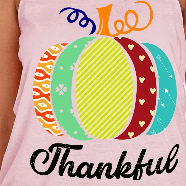 Thankful Floral Pumpkin Women's Knotted Racerback Tank