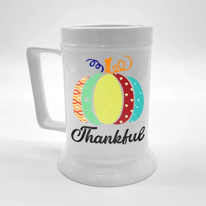 Thankful Floral Pumpkin Front & Back Beer Stein