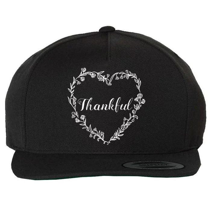 Thankful Floral Wreath Wool Snapback Cap