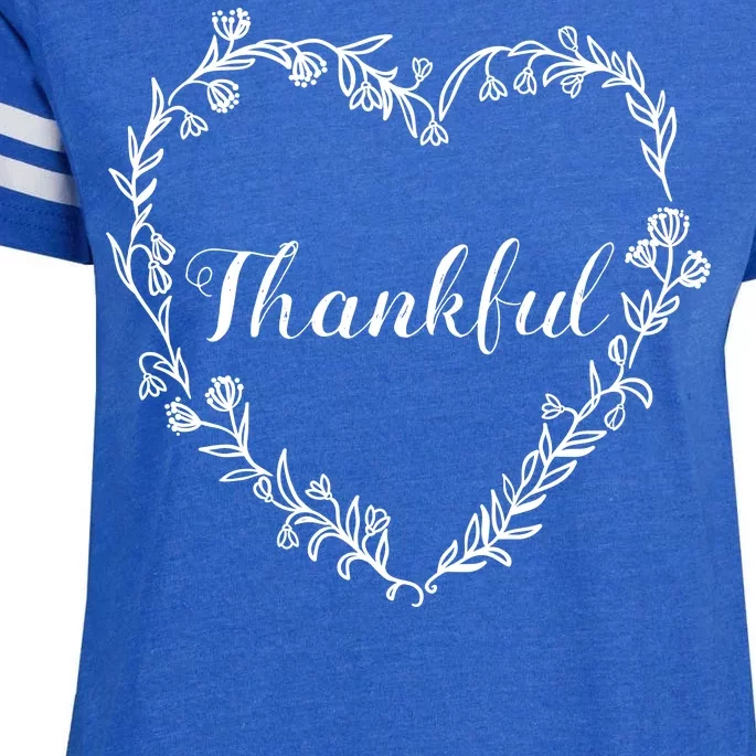 Thankful Floral Wreath Enza Ladies Jersey Football T-Shirt