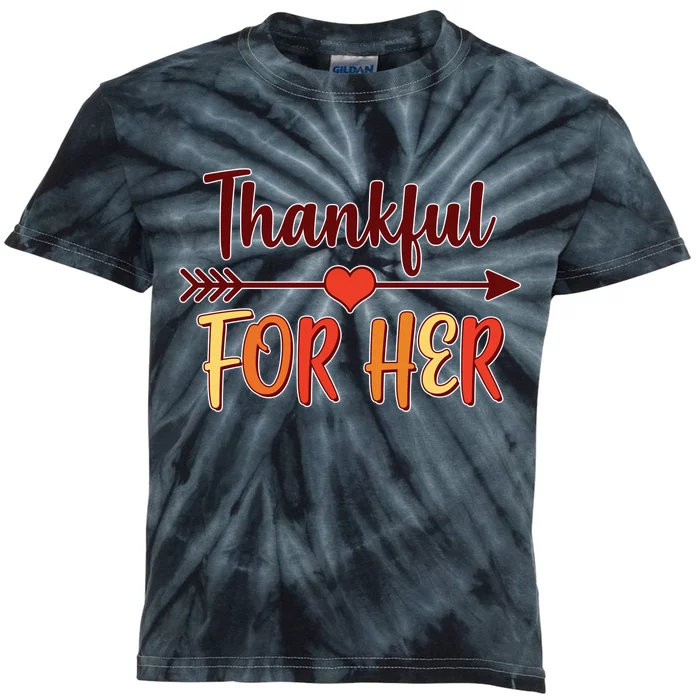 Thankful For Her Matching Thanksgiving Kids Tie-Dye T-Shirt