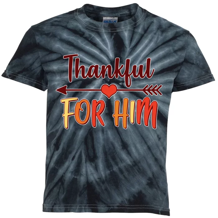 Thankful For Him Matching Thanksgiving Kids Tie-Dye T-Shirt