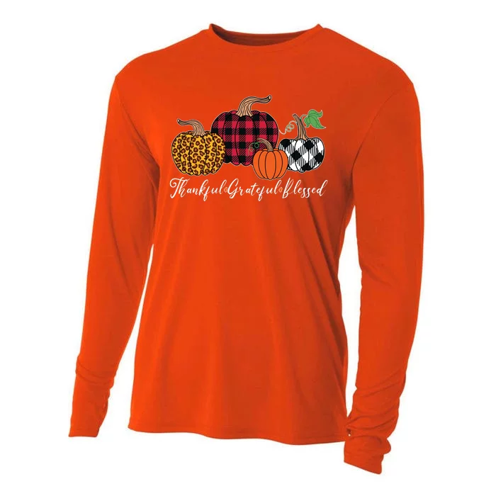 Thankful Grateful Blessed Fashion Buffalo Plaid Leopard Cooling Performance Long Sleeve Crew