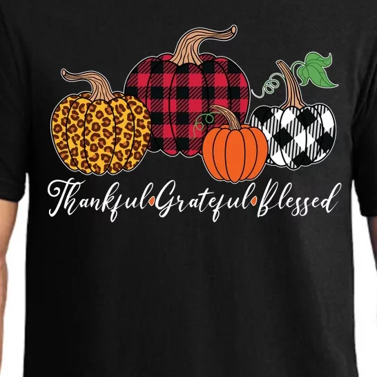 Thankful Grateful Blessed Fashion Buffalo Plaid Leopard Pajama Set