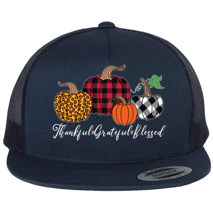 Thankful Grateful Blessed Fashion Buffalo Plaid Leopard Flat Bill Trucker Hat