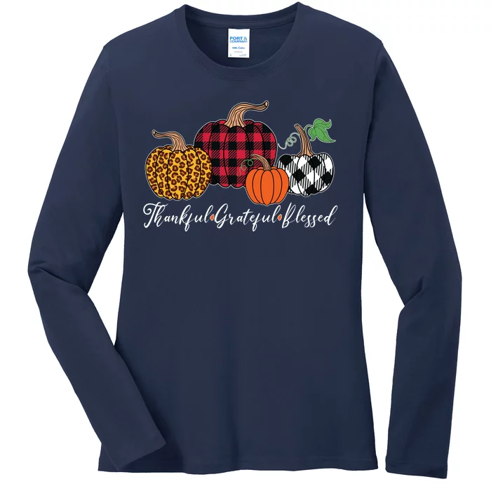 Thankful Grateful Blessed Fashion Buffalo Plaid Leopard Ladies Long Sleeve Shirt