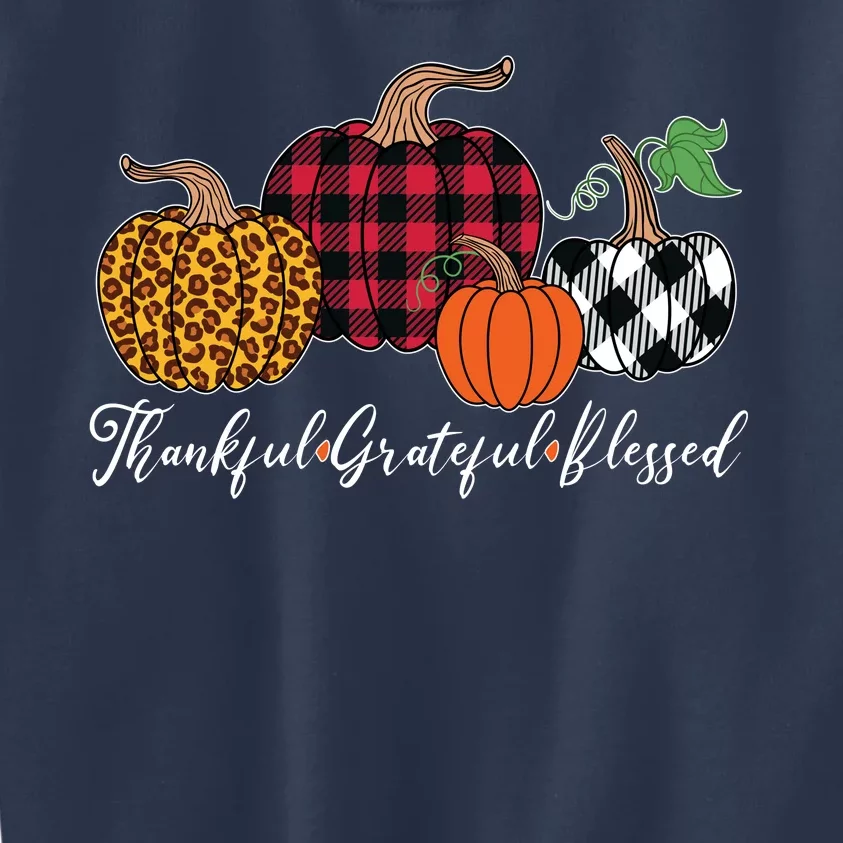 Thankful Grateful Blessed Fashion Buffalo Plaid Leopard Kids Sweatshirt