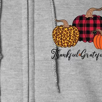 Thankful Grateful Blessed Fashion Buffalo Plaid Leopard Full Zip Hoodie