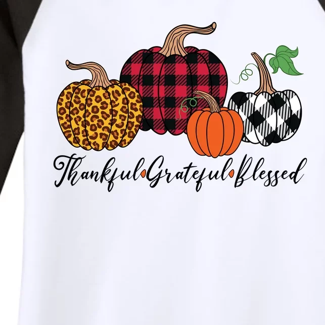 Thankful Grateful Blessed Fashion Buffalo Plaid Leopard Women's Tri-Blend 3/4-Sleeve Raglan Shirt