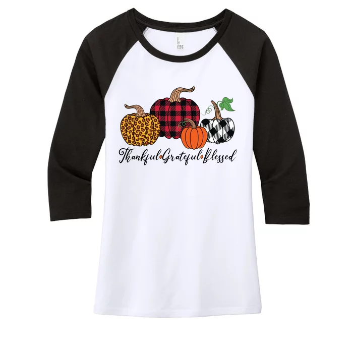 Thankful Grateful Blessed Fashion Buffalo Plaid Leopard Women's Tri-Blend 3/4-Sleeve Raglan Shirt