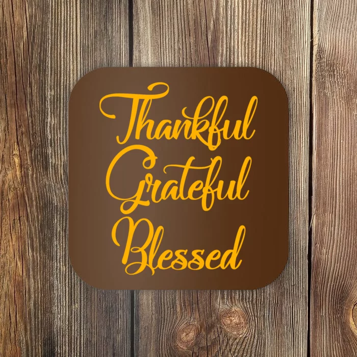 Thankful Grateful Blessed Gold Thanksgiving Logo Coaster