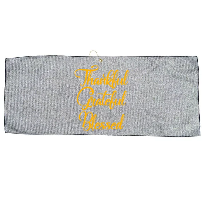 Thankful Grateful Blessed Gold Thanksgiving Logo Large Microfiber Waffle Golf Towel