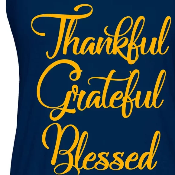 Thankful Grateful Blessed Gold Thanksgiving Logo Ladies Essential Flowy Tank