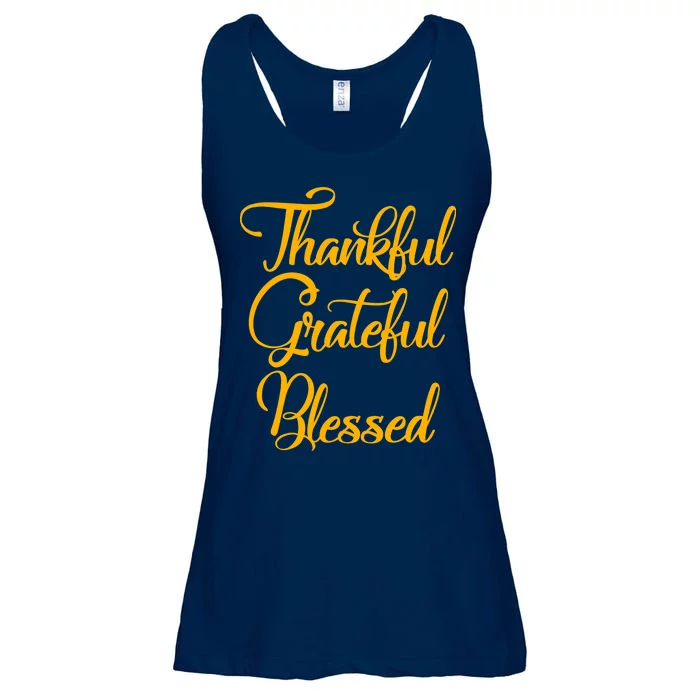 Thankful Grateful Blessed Gold Thanksgiving Logo Ladies Essential Flowy Tank