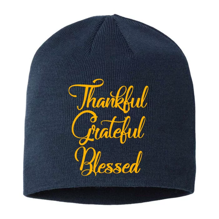 Thankful Grateful Blessed Gold Thanksgiving Logo 8 1/2in Sustainable Knit Beanie