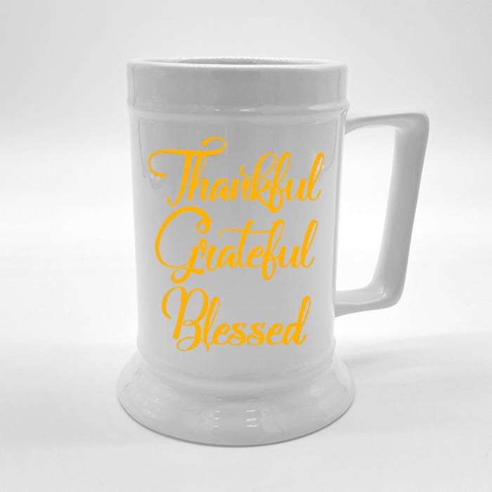 Thankful Grateful Blessed Gold Thanksgiving Logo Front & Back Beer Stein