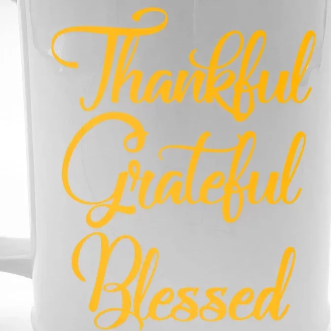 Thankful Grateful Blessed Gold Thanksgiving Logo Front & Back Beer Stein