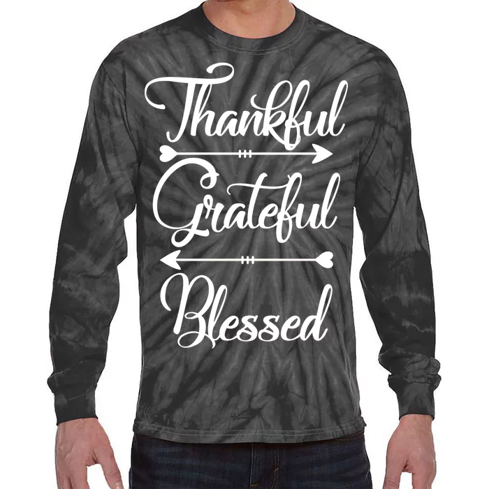 Thankful Grateful Blessed Thanksgiving Day Tie-Dye Long Sleeve Shirt