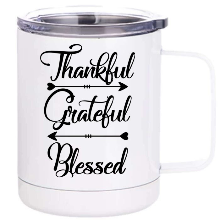 Thankful Grateful Blessed Thanksgiving Day Front & Back 12oz Stainless Steel Tumbler Cup