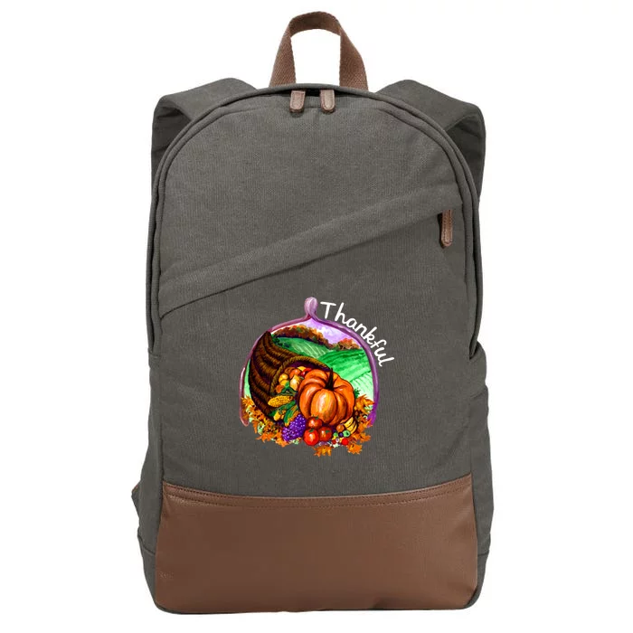 Thankful Pumpkin Fall Thanksgiving Cotton Canvas Backpack