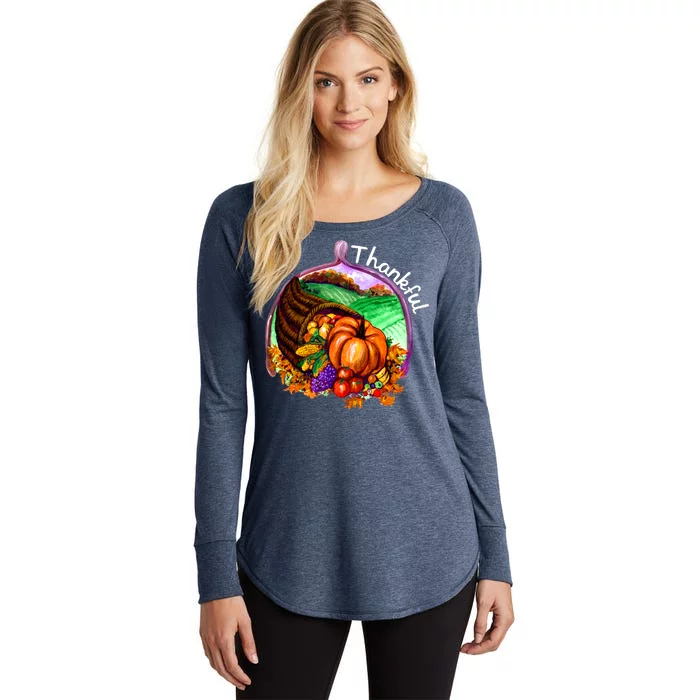 Thankful Pumpkin Fall Thanksgiving Women's Perfect Tri Tunic Long Sleeve Shirt