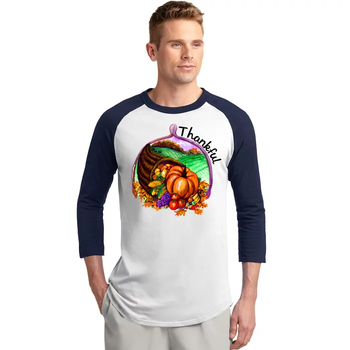 Thankful Pumpkin Fall Thanksgiving Baseball Sleeve Shirt