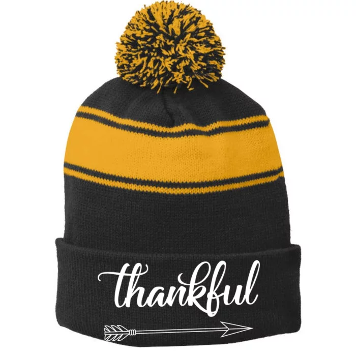 Thankful Thanksgiving Day Stripe Pom Pom Beanie