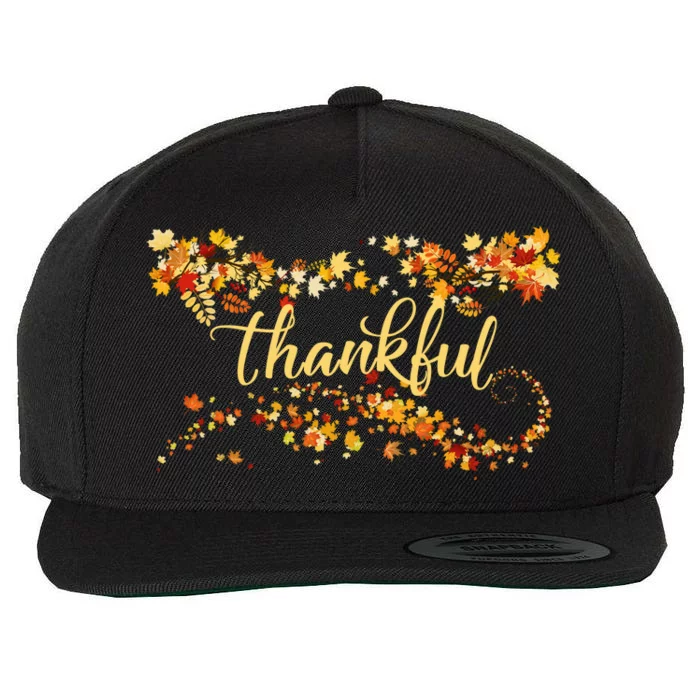 Thankful Thanksgiving Fall Autumn Leaves Wool Snapback Cap