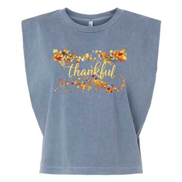 Thankful Thanksgiving Fall Autumn Leaves Garment-Dyed Women's Muscle Tee