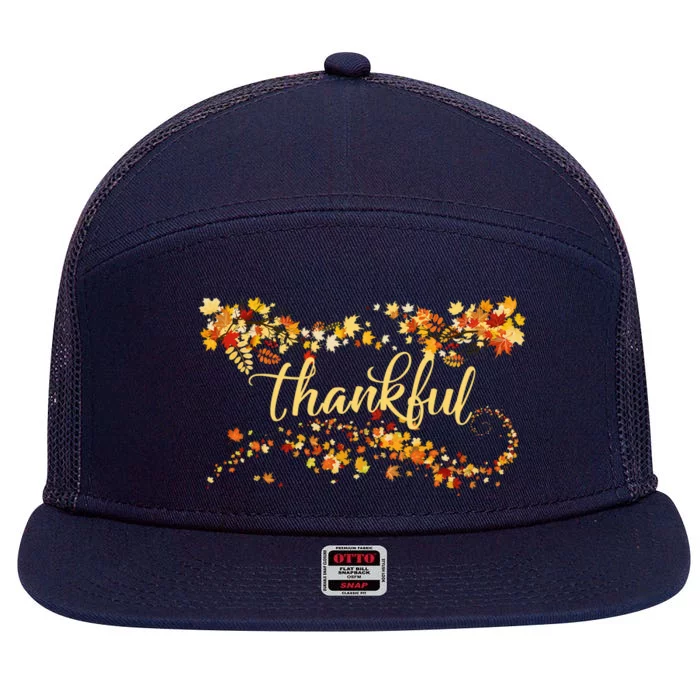 Thankful Thanksgiving Fall Autumn Leaves 7 Panel Mesh Trucker Snapback Hat