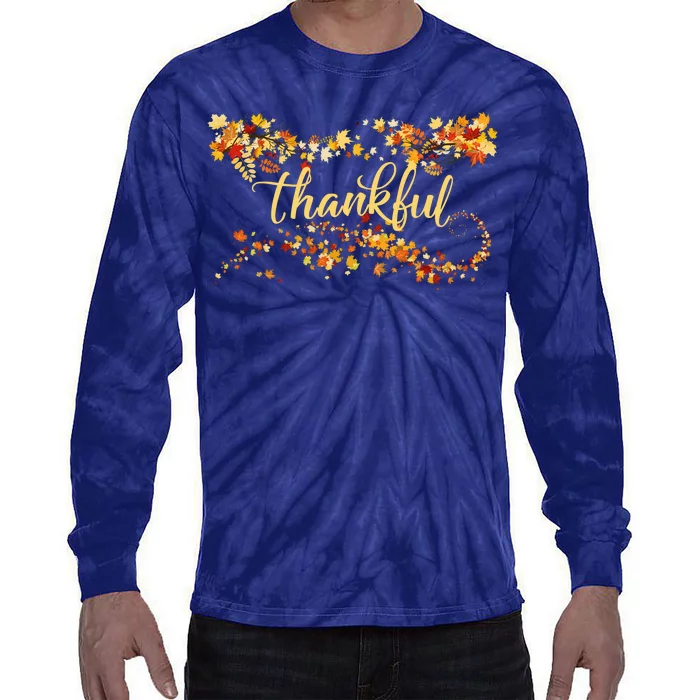 Thankful Thanksgiving Fall Autumn Leaves Tie-Dye Long Sleeve Shirt