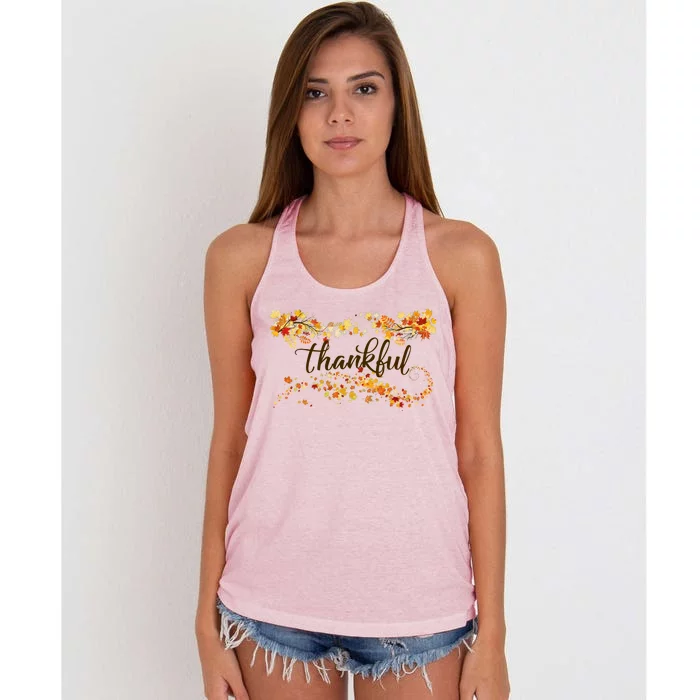 Thankful Thanksgiving Fall Autumn Leaves Women's Knotted Racerback Tank