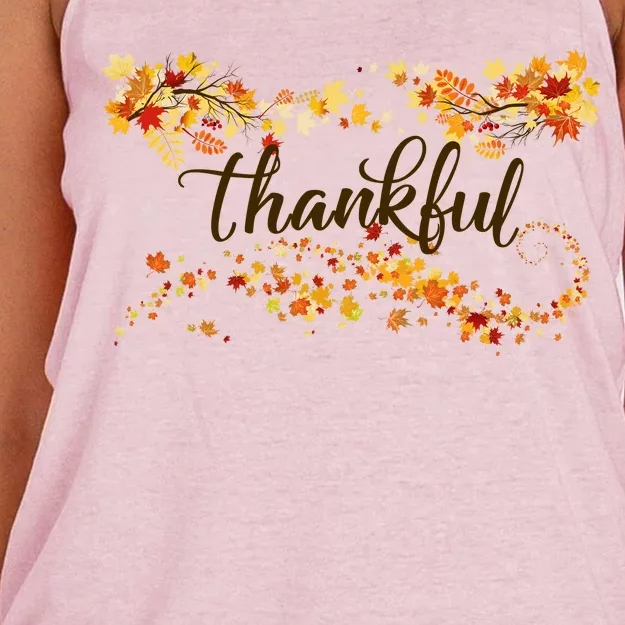 Thankful Thanksgiving Fall Autumn Leaves Women's Knotted Racerback Tank