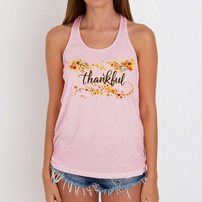 Thankful Thanksgiving Fall Autumn Leaves Women's Knotted Racerback Tank