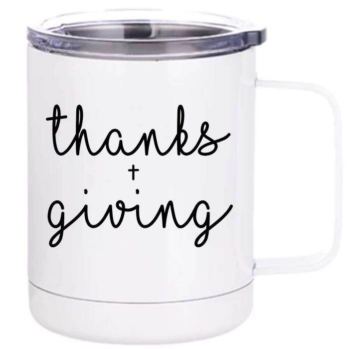 Thanks Plus Giving Cute Thanksgiving Front & Back 12oz Stainless Steel Tumbler Cup