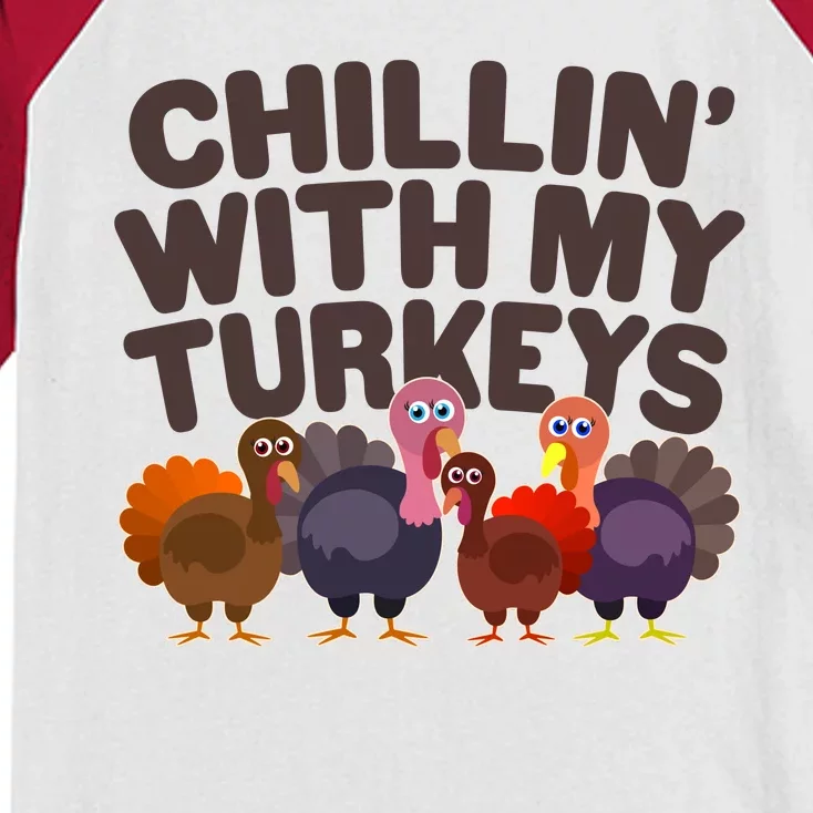 Thanksgiving Chillin' With My Turkeys Kids Colorblock Raglan Jersey