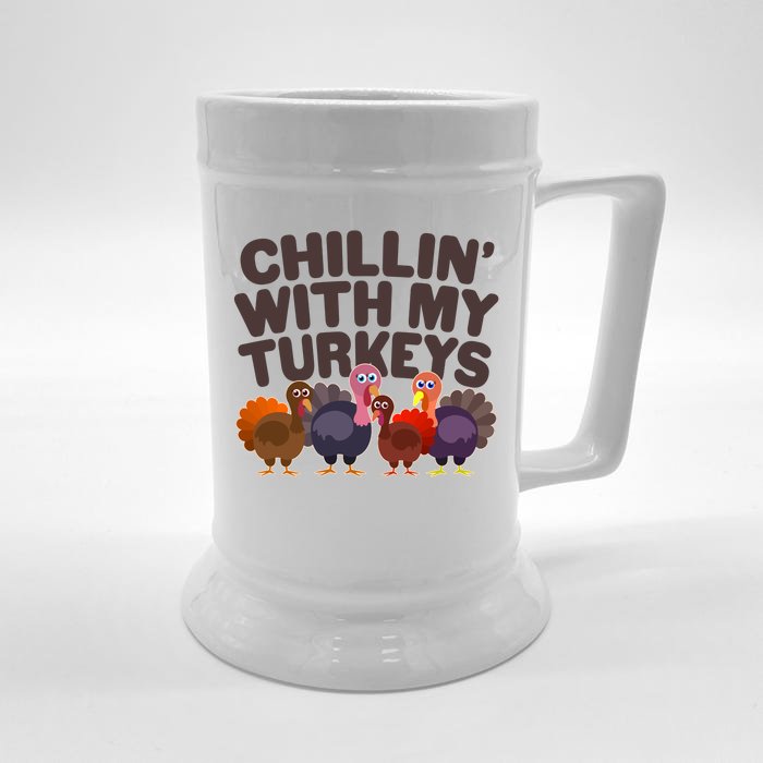 Thanksgiving Chillin' With My Turkeys Front & Back Beer Stein