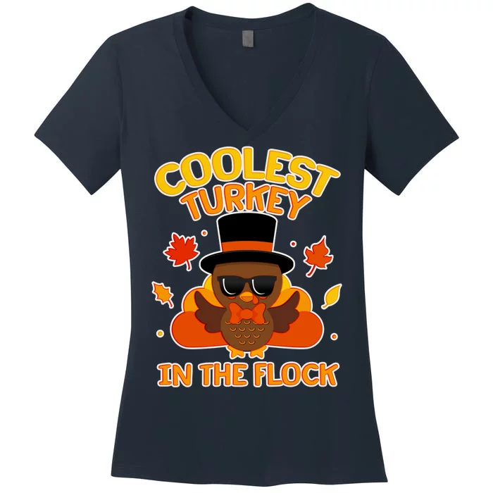 Thanksgiving Cute Coolest Turkey In The Flock Women's V-Neck T-Shirt