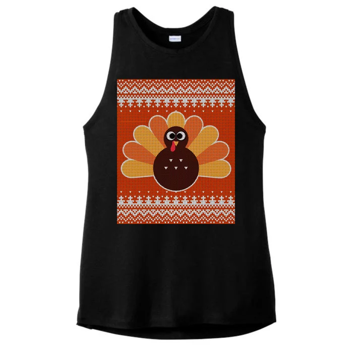 Thanksgiving Cute Turkey Ugly Sweater Ladies Tri-Blend Wicking Tank